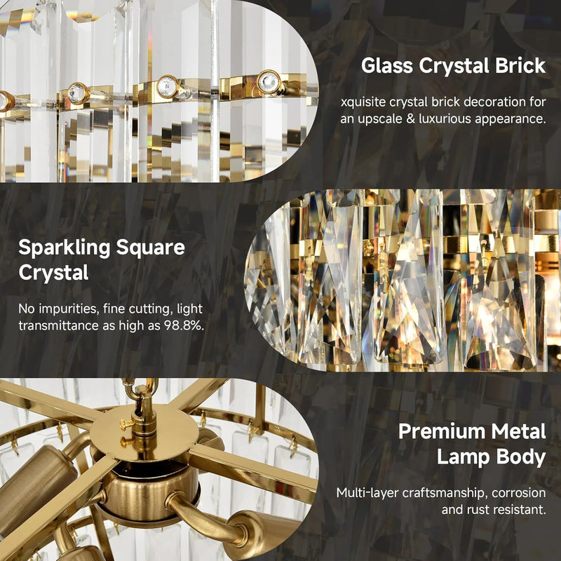 Modern Crystal Chandelier Round Luxury Pendant Light 3-Tiers