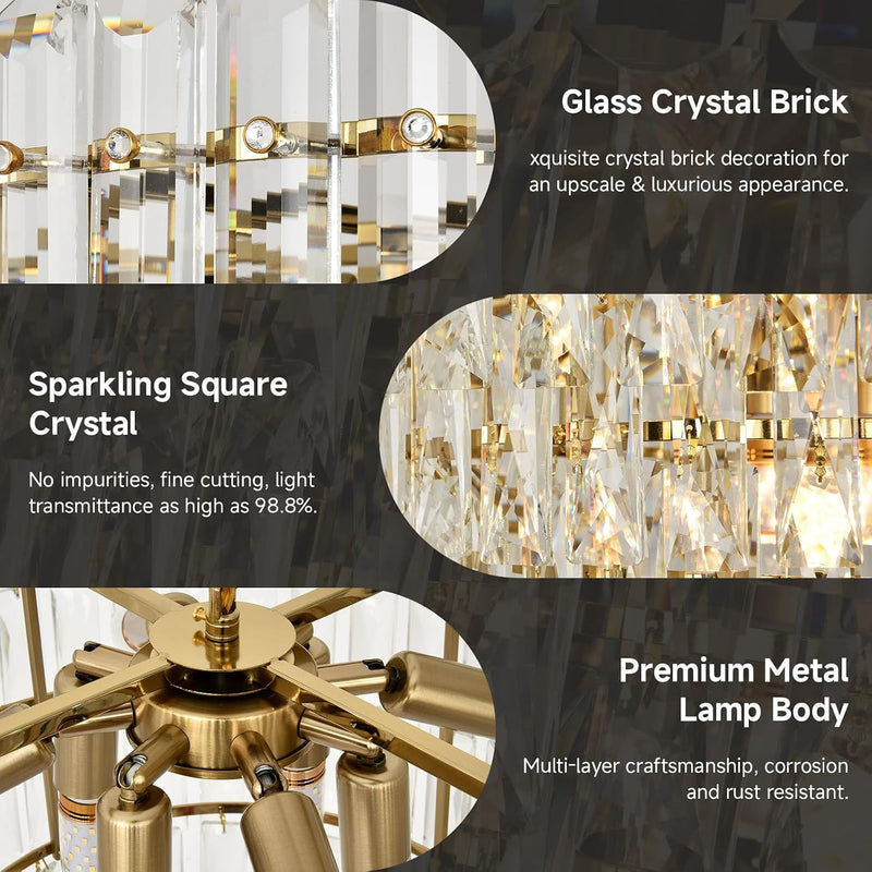 Modern Crystal Chandelier Round Luxury Pendant Light 3-Tiers