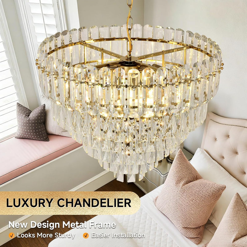 Modern Crystal Chandelier Round Luxury Pendant Light 3-Tiers