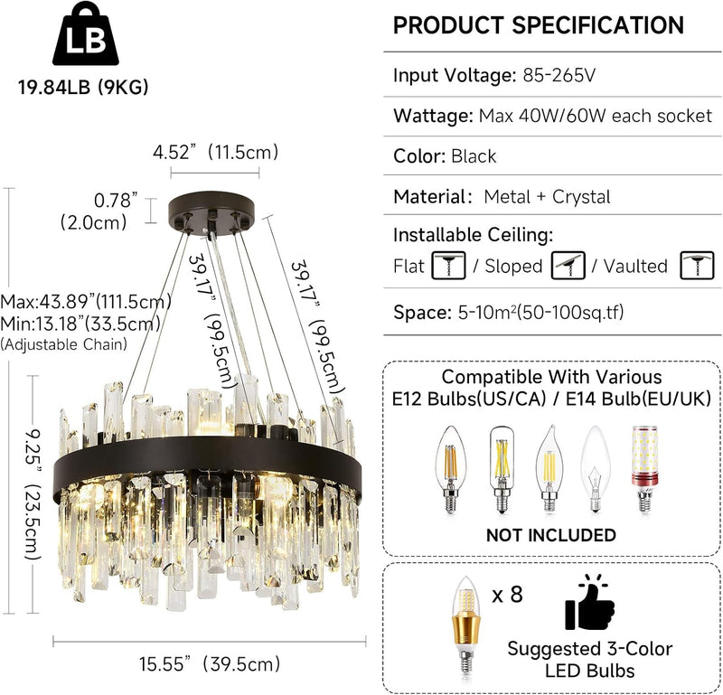 Modern Crystal Chandelier Round Pendant Lamp