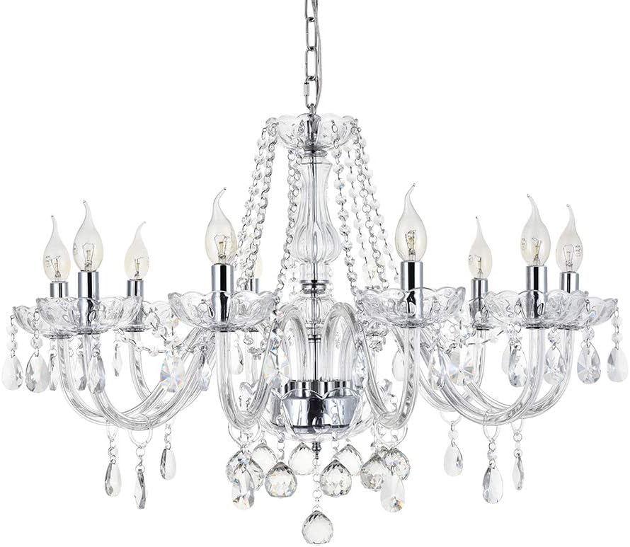 Modern Crystal Chandelier with 10-Lights Clear K9 Droplet