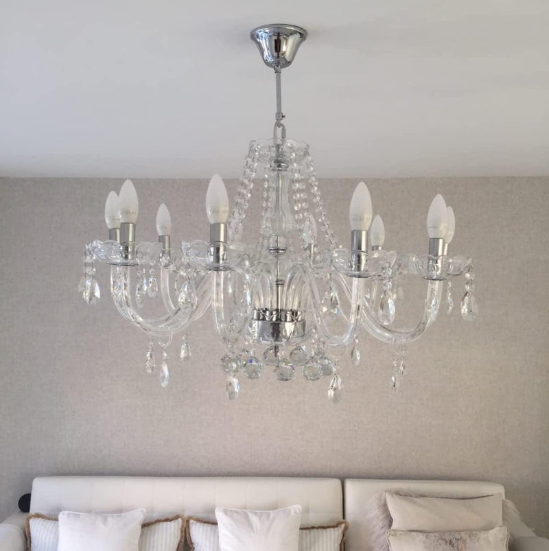 Modern Crystal Chandelier with 10-Lights Clear K9 Droplet