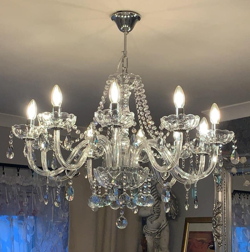 Modern Crystal Chandelier with 10-Lights Clear K9 Droplet