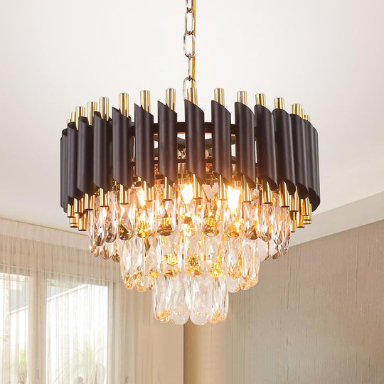 Oval K9 Crystal Chandelier 10-Light E14 Pendant Light