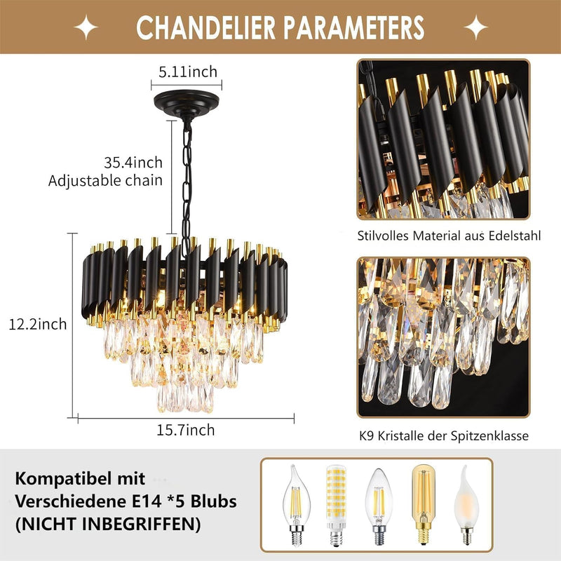 Modern Crystal Chandeliers 4-Tier K9 Round Light Fixture