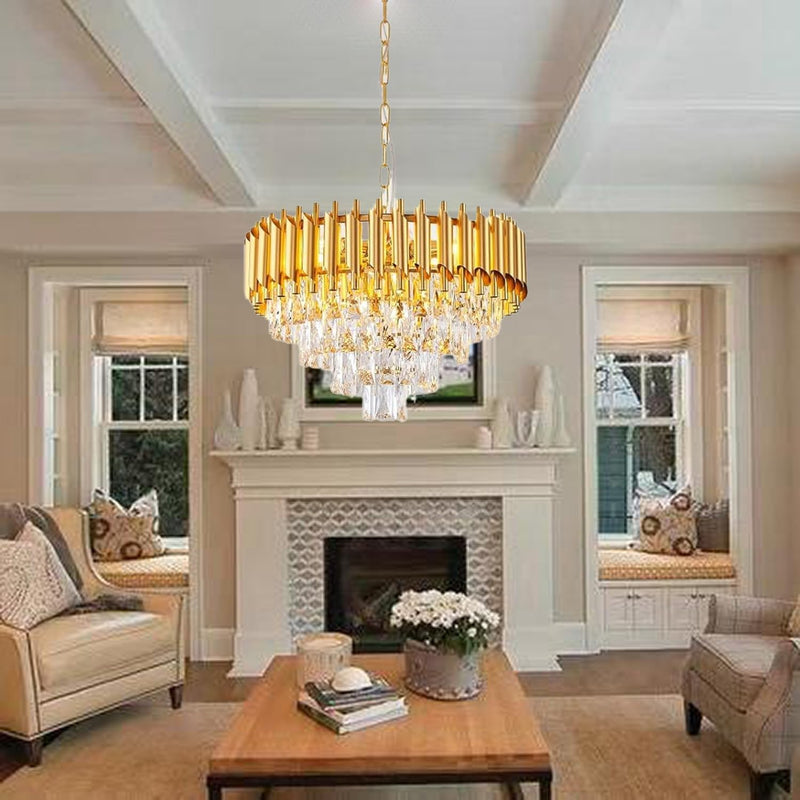 Modern Crystal Chandeliers 4-Tier K9 Round Light Fixture