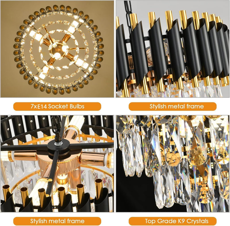 Modern Crystal Chandeliers 4-Tier K9 Round Light Fixture