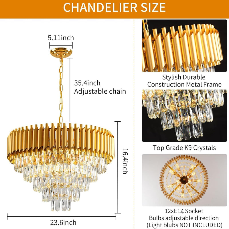 Modern Crystal Chandeliers 4-Tier K9 Round Light Fixture