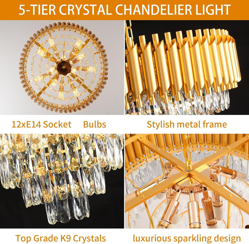Modern Crystal Chandeliers 4-Tier K9 Round Light Fixture