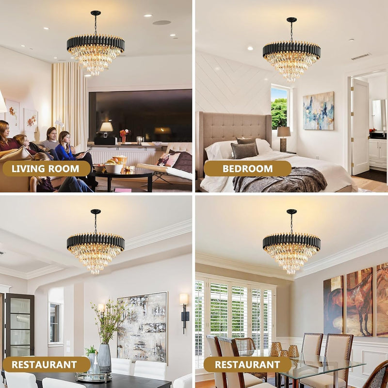 Modern Crystal Chandeliers 4-Tier K9 Round Light Fixture