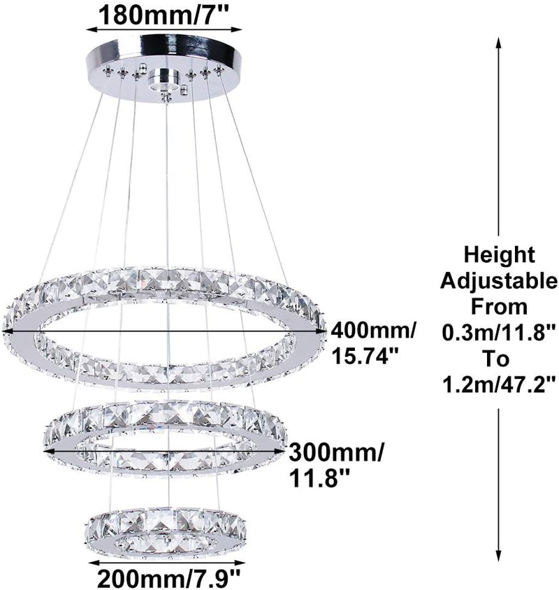 Modern Crystal Chandeliers LED 4 Rings Pendant Light