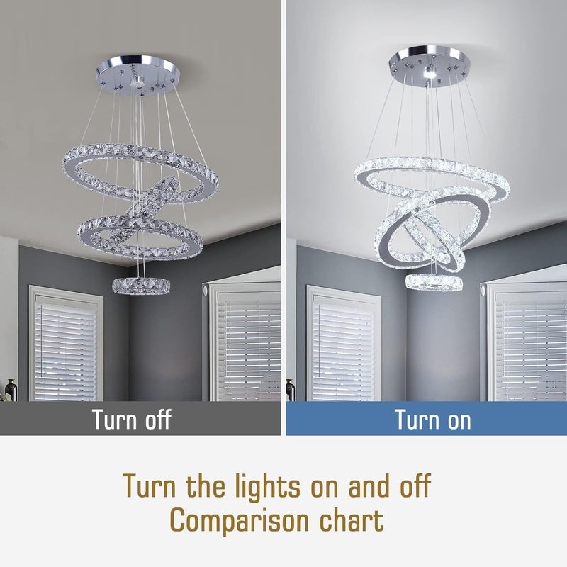 Modern Crystal Chandeliers LED 4 Rings Pendant Light