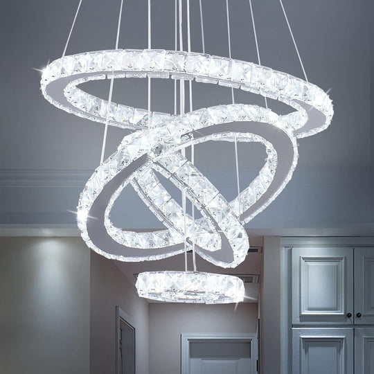 Modern Crystal Chandeliers LED 4 Rings Pendant Light