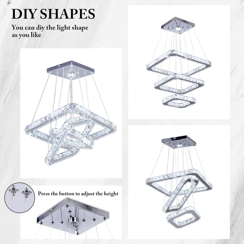 Modern Crystal Chandeliers LED 4 Rings Pendant Light