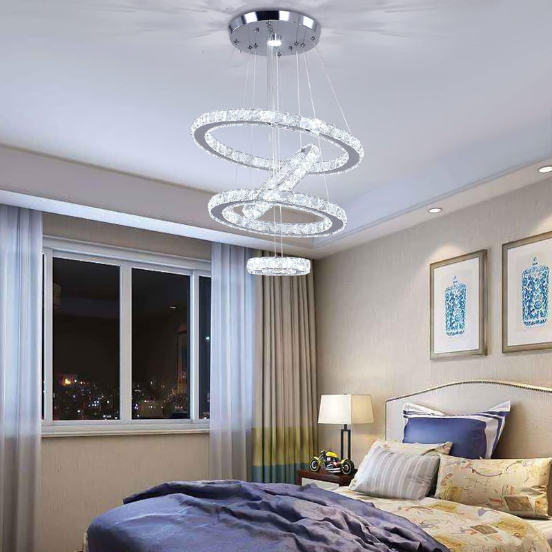 Modern Crystal Chandeliers LED 4 Rings Pendant Light