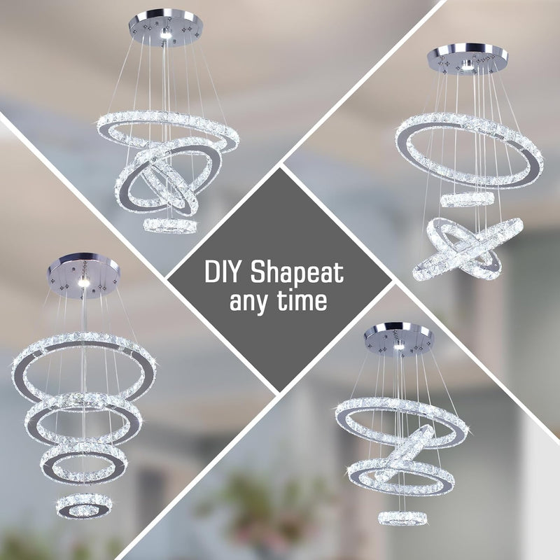 Modern Crystal Chandeliers LED 4 Rings Pendant Light