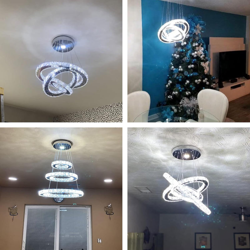 Modern Crystal Chandeliers LED 4 Rings Pendant Light