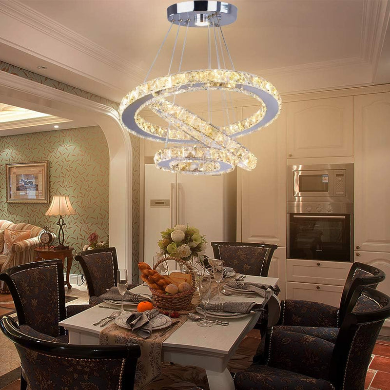 Modern Crystal Chandeliers LED 4 Rings Pendant Light