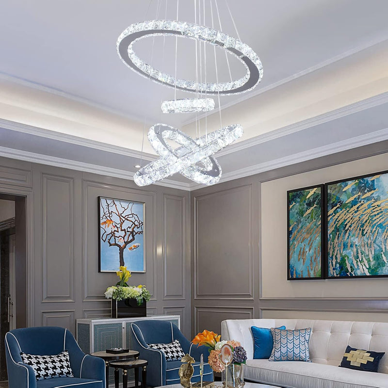 Modern Crystal Chandeliers LED 4 Rings Pendant Light