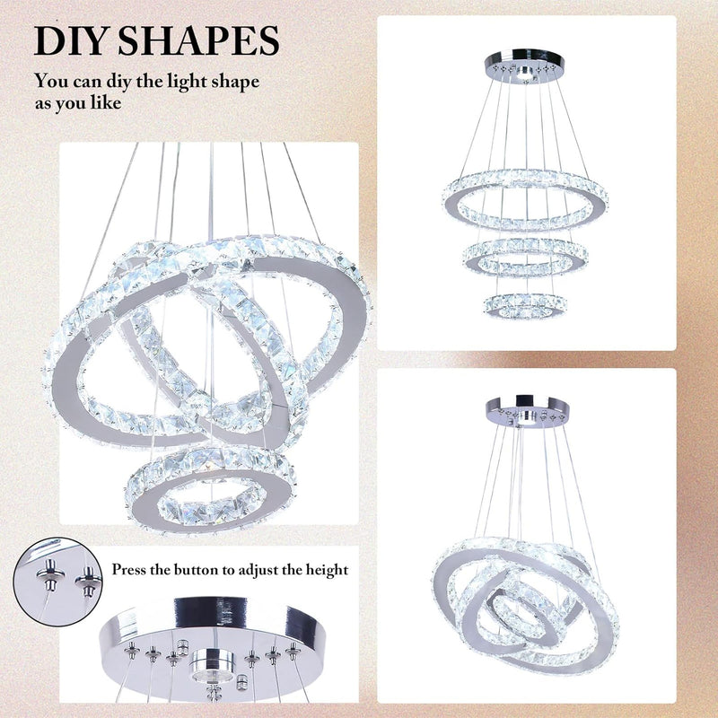 Modern Crystal Chandeliers LED 4 Rings Pendant Light