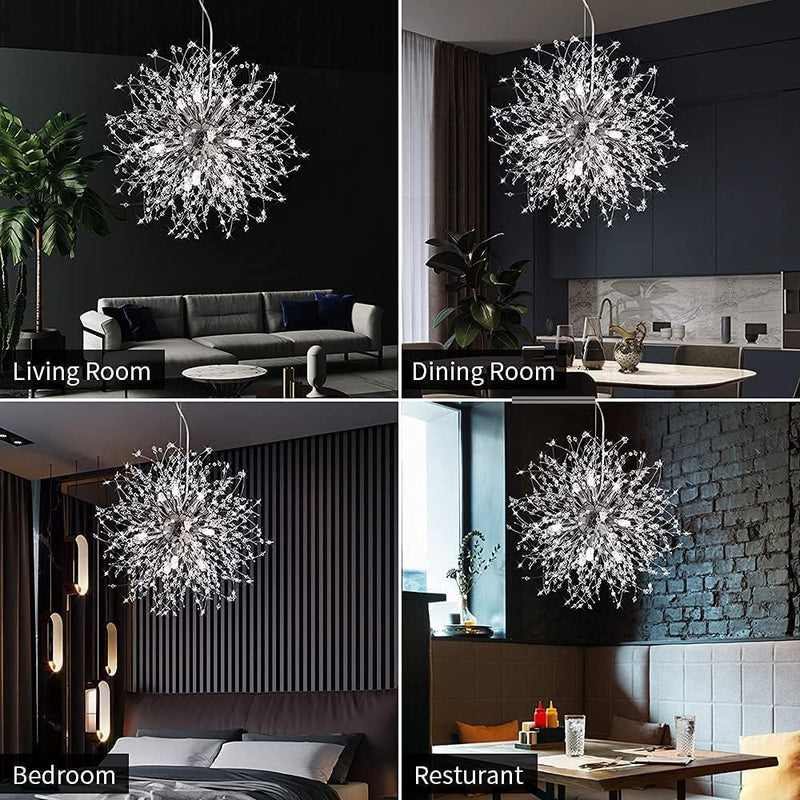 Modern Crystal Dandelion Pendant Firework Chandelier 8 Bulbs
