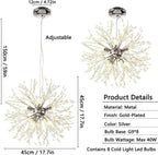Modern Crystal Dandelion Pendant Firework Chandelier 8 Bulbs