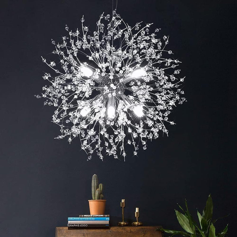 Modern Crystal Dandelion Pendant Firework Chandelier 8 Bulbs