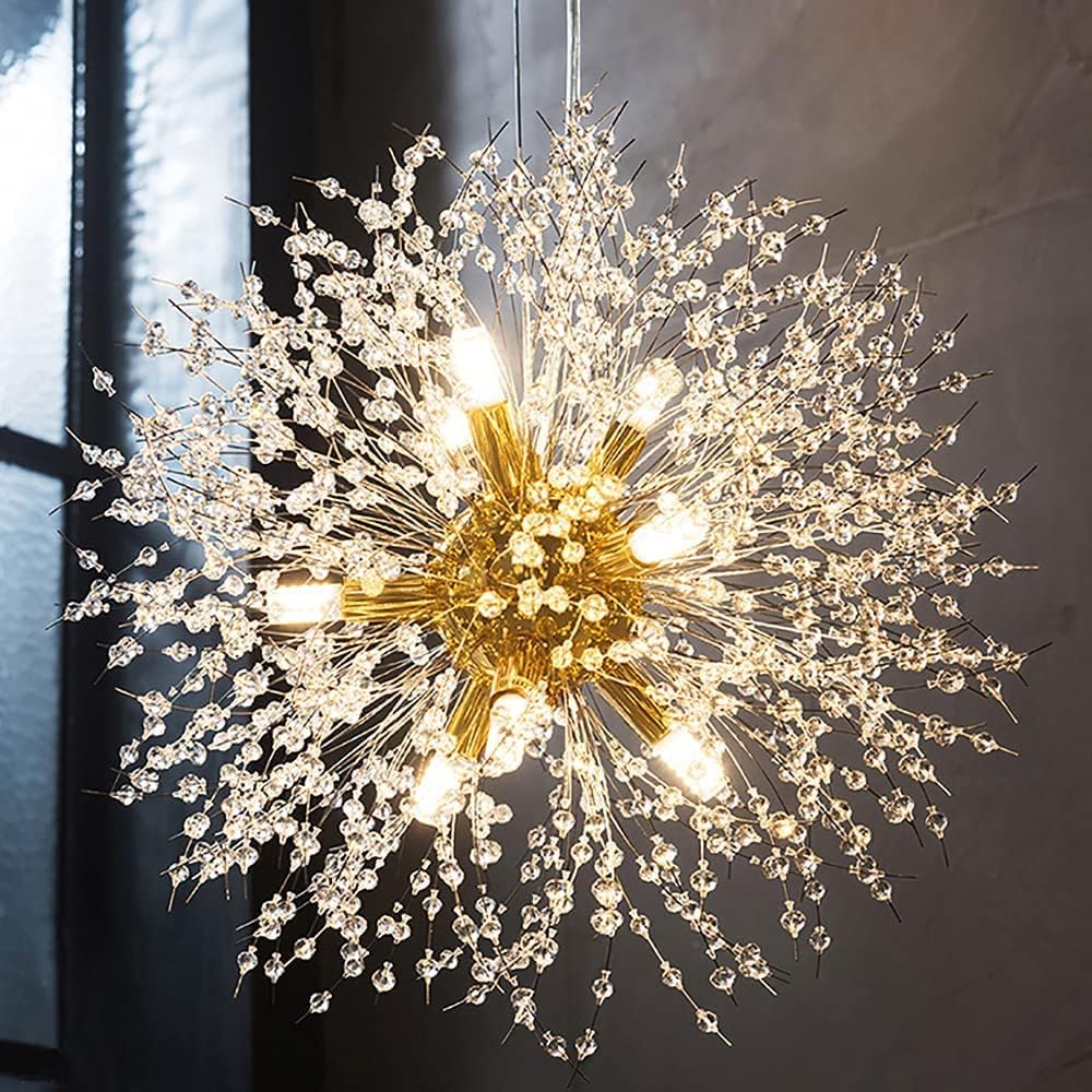 Modern Crystal Dandelion Pendant Firework Chandelier 8 Bulbs