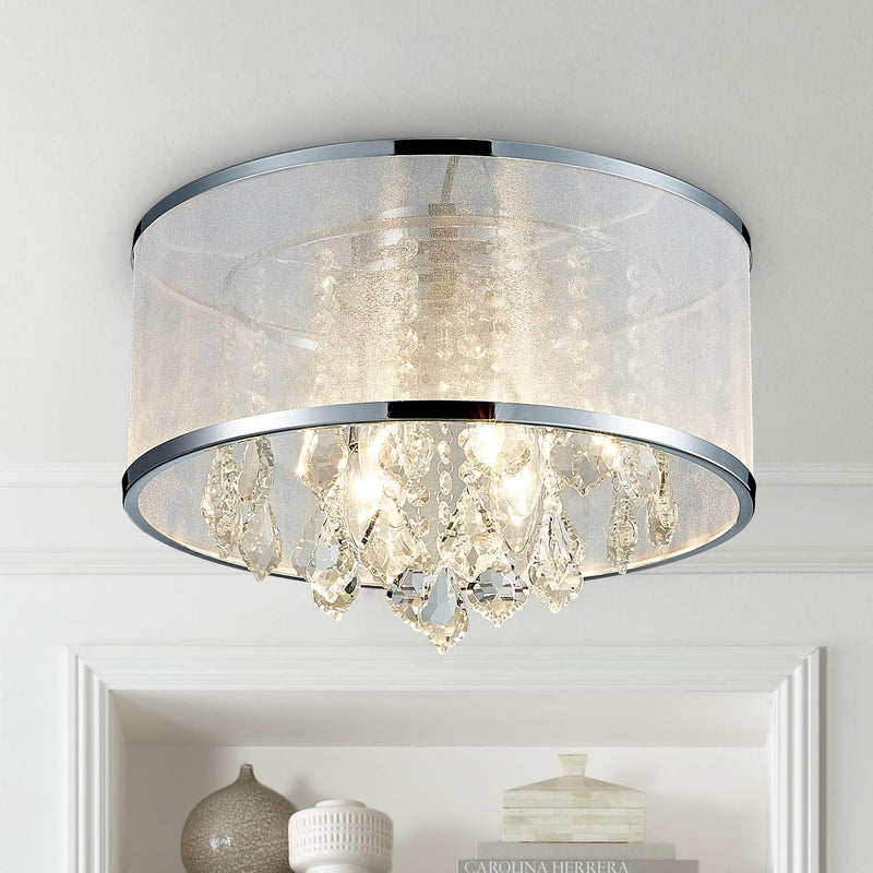 Modern Crystal Drum Chandelier Lighting Flush Mount LED