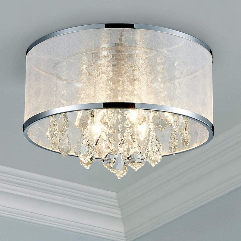 Modern Crystal Drum Chandelier Lighting Flush Mount LED