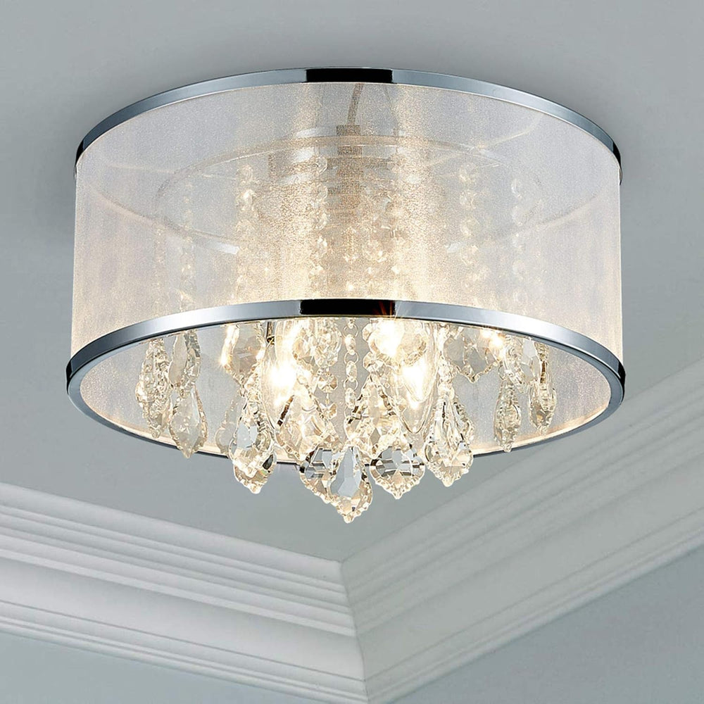 Modern Crystal Drum Chandelier Lighting Flush Mount LED