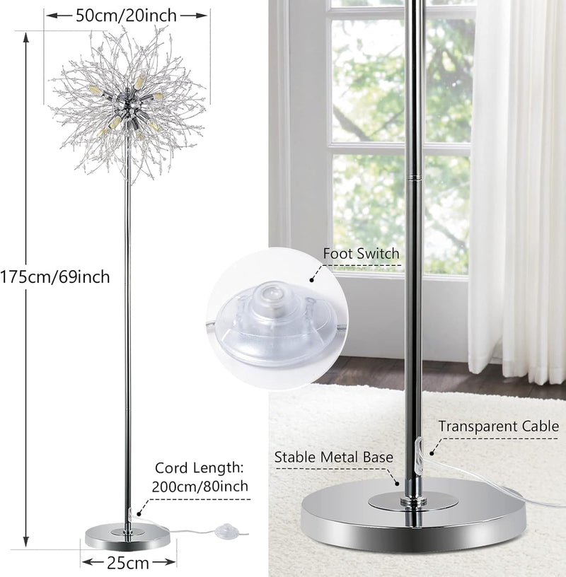 Modern Crystal Fireworks Floor Lamps Chrome Standing Lamp