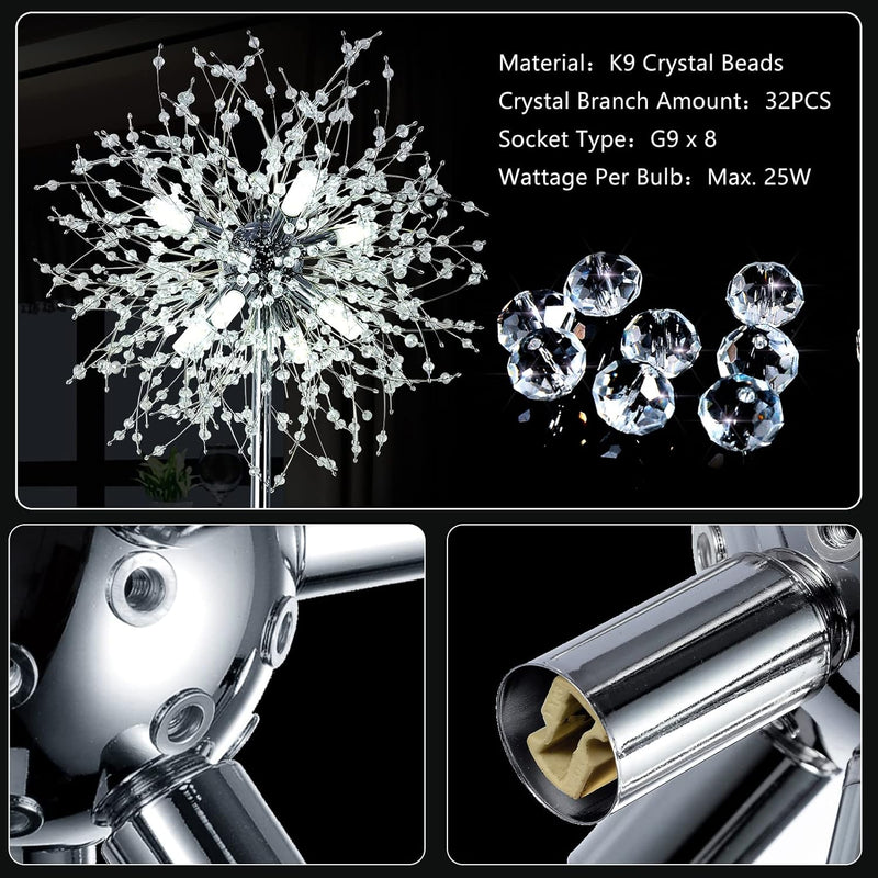 Modern Crystal Fireworks Floor Lamps Chrome Standing Lamp