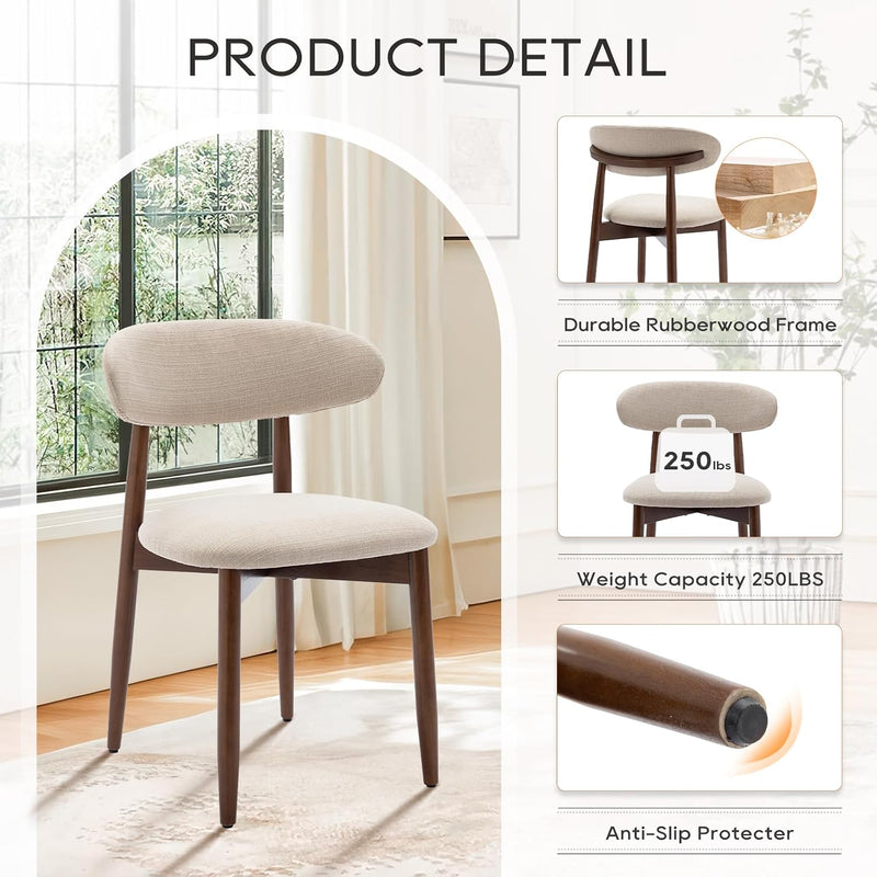 Modern Dining Chairs Set with Wooden Legs Upholstered