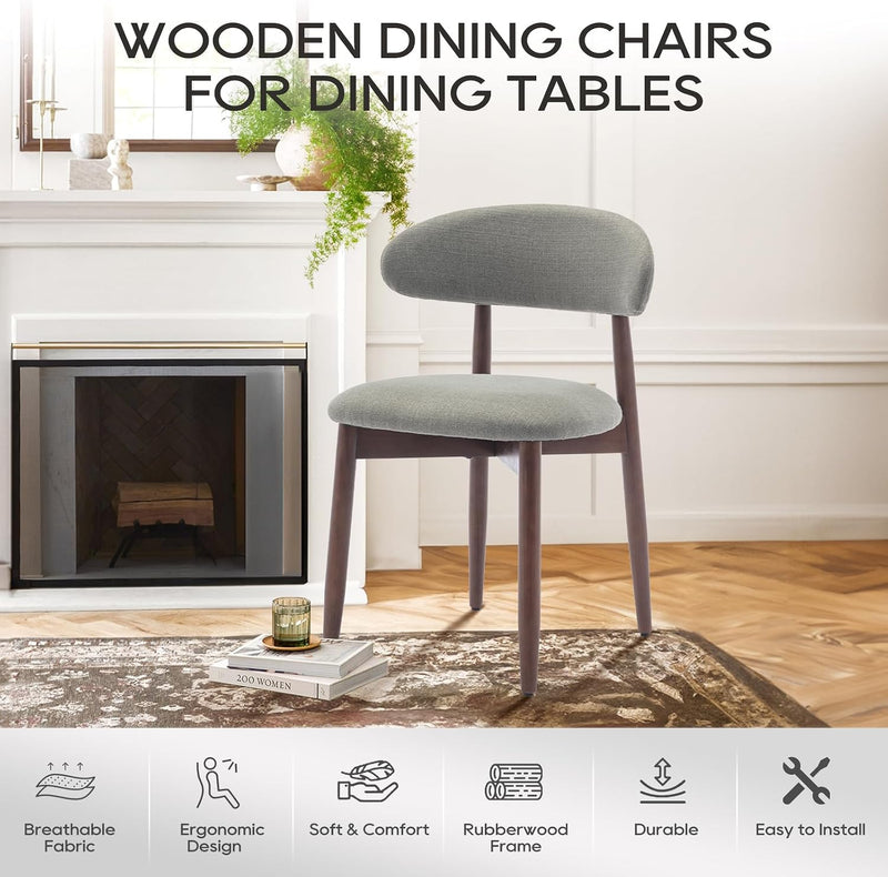 Modern Dining Chairs Set with Wooden Legs Upholstered