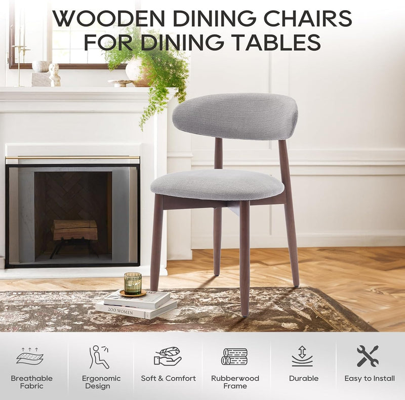 Modern Dining Chairs Set with Wooden Legs Upholstered