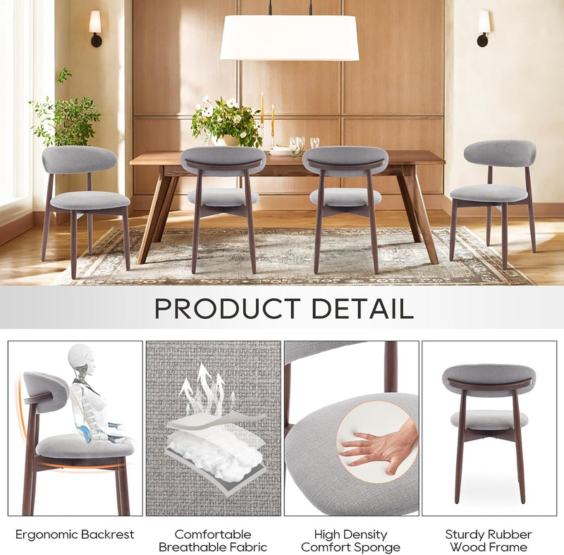 Modern Dining Chairs Set with Wooden Legs Upholstered
