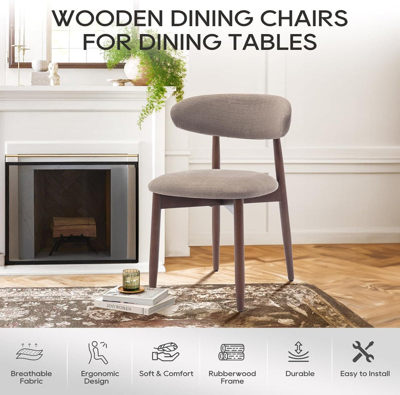 Modern Dining Chairs Set with Wooden Legs Upholstered