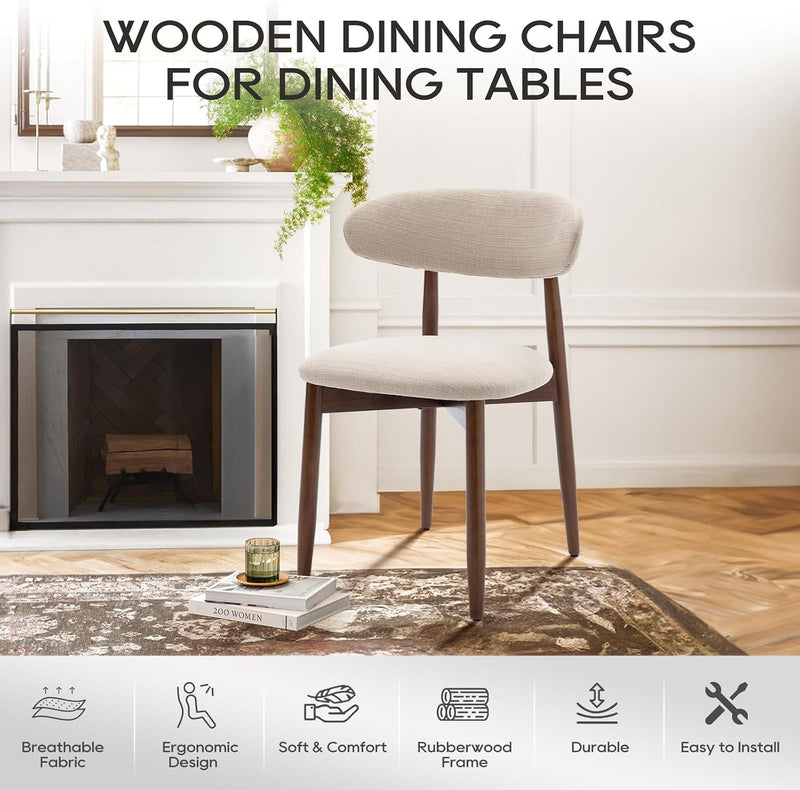 Modern Dining Chairs Set with Wooden Legs Upholstered