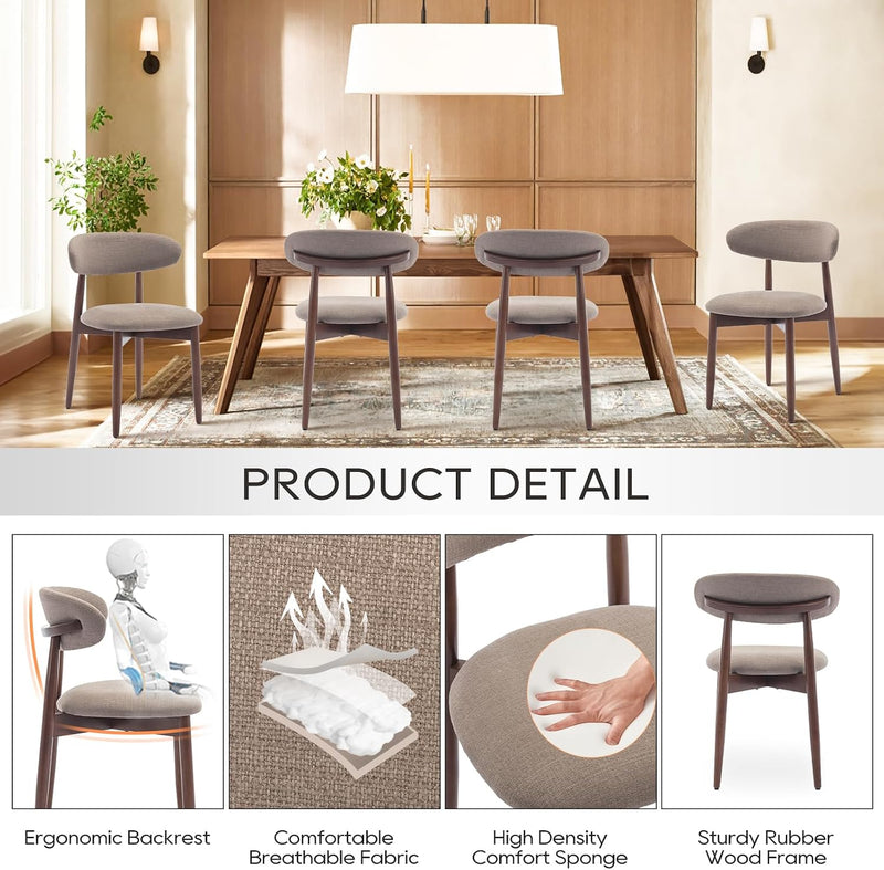 Modern Dining Chairs Set with Wooden Legs Upholstered