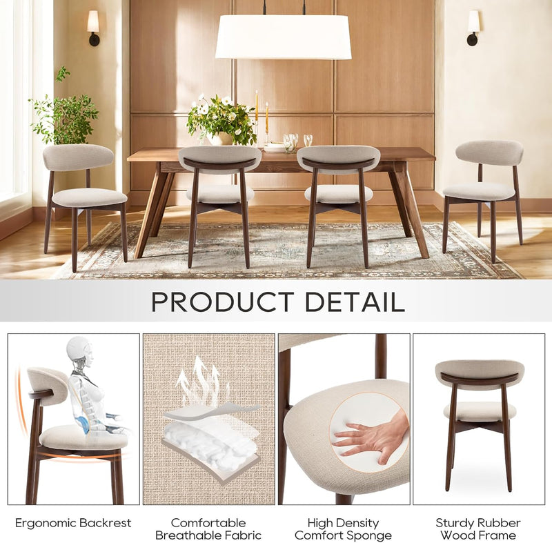 Modern Dining Chairs Set with Wooden Legs Upholstered