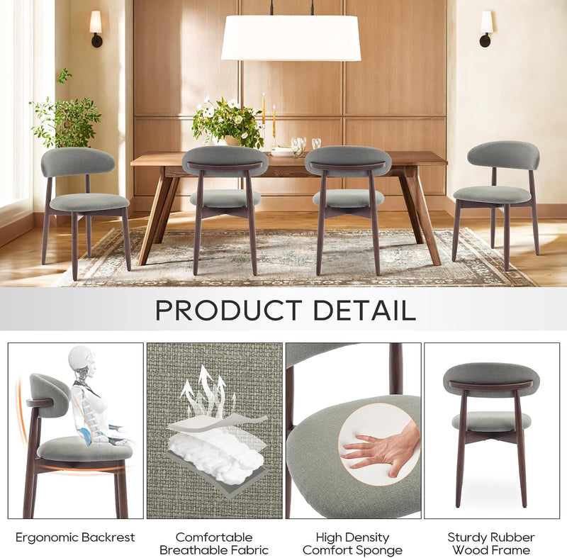 Modern Dining Chairs Set with Wooden Legs Upholstered
