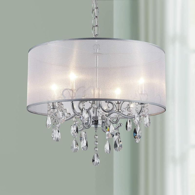 Modern Elegant Crystal Pendant Drum Chandelier 4 Light