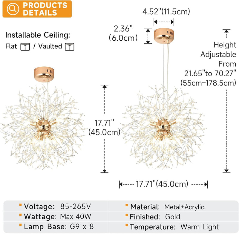 Modern Firework Chandeliers Dandelion Pendant Light Chrome 8