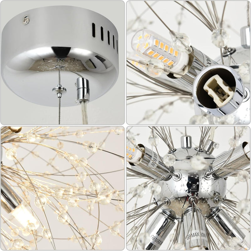 Modern Firework Chandeliers Dandelion Pendant Light Chrome 8