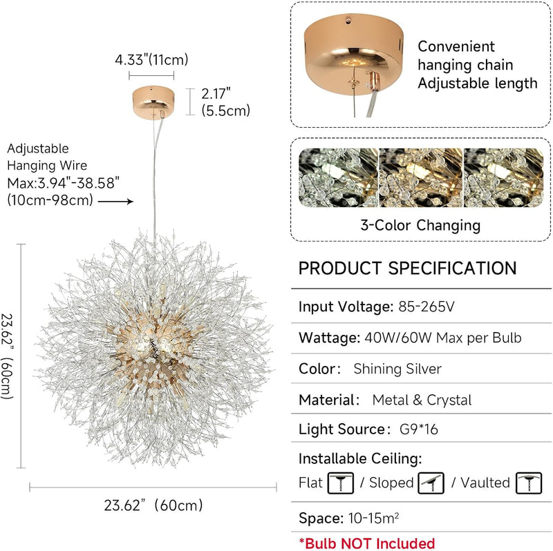 Modern Firework Chandeliers Dandelion Pendant Light Chrome 8