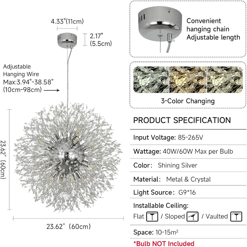 Modern Firework Chandeliers Dandelion Pendant Light Chrome 8