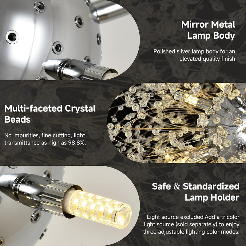 Modern Firework Chandeliers Dandelion Pendant Light Chrome 8