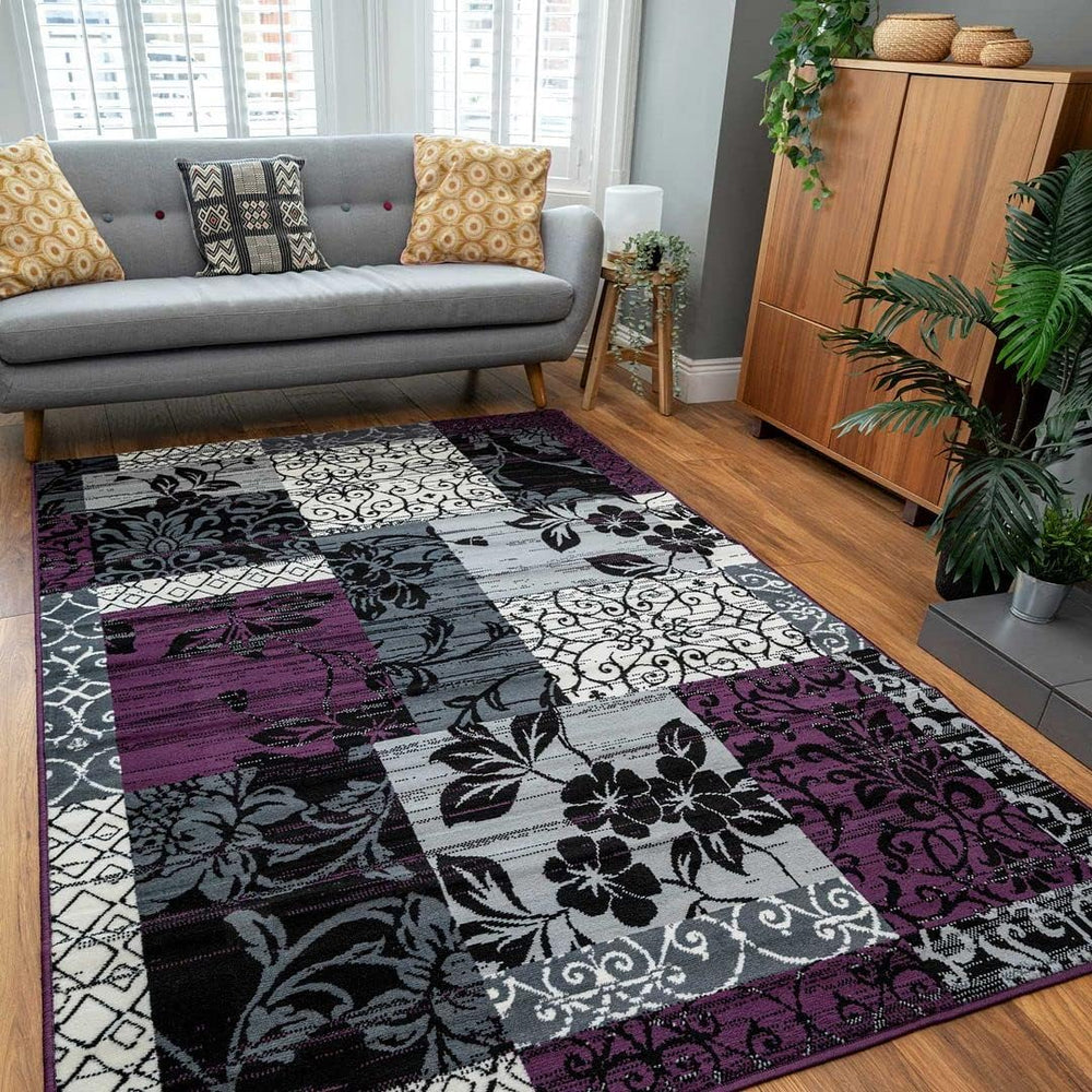 Modern Floral Patchwork Durable Living Room Area Rug