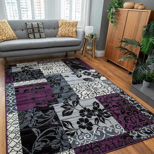 Modern Floral Patchwork Durable Living Room Area Rug